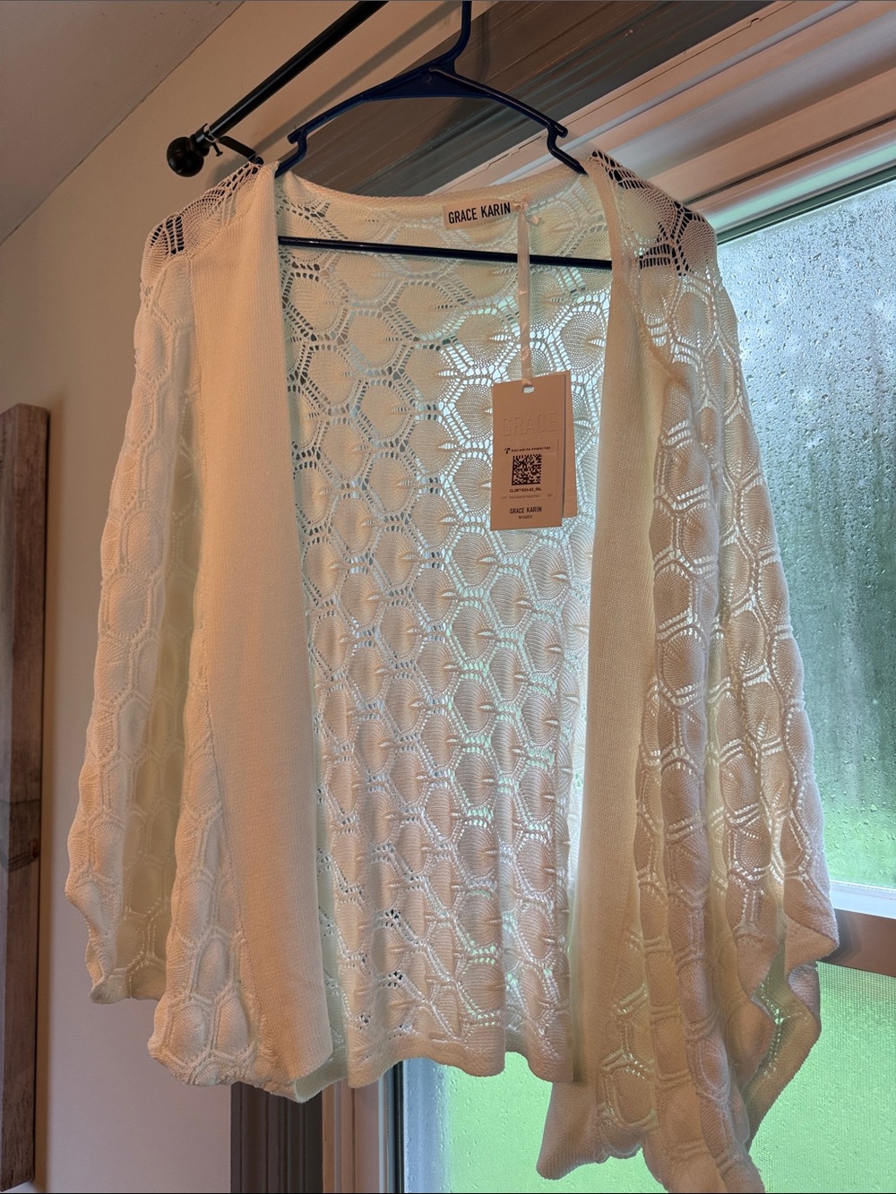 Grace Karin Cream Openwork Knit Draped Cardigan